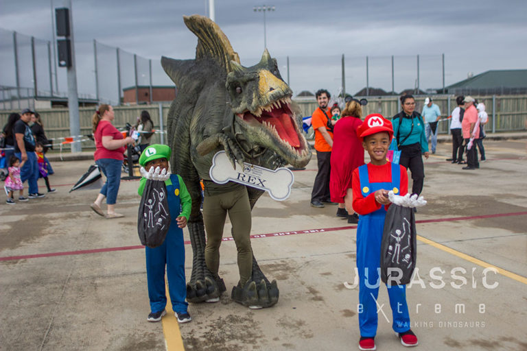 The Return to Trick or Treat Trail in Pearland, Texas Jurassic Extreme Walking Dinosaur